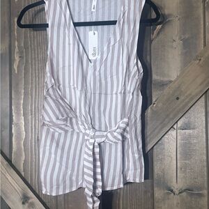 Glam V-Neck Striped Blouse - pink and White